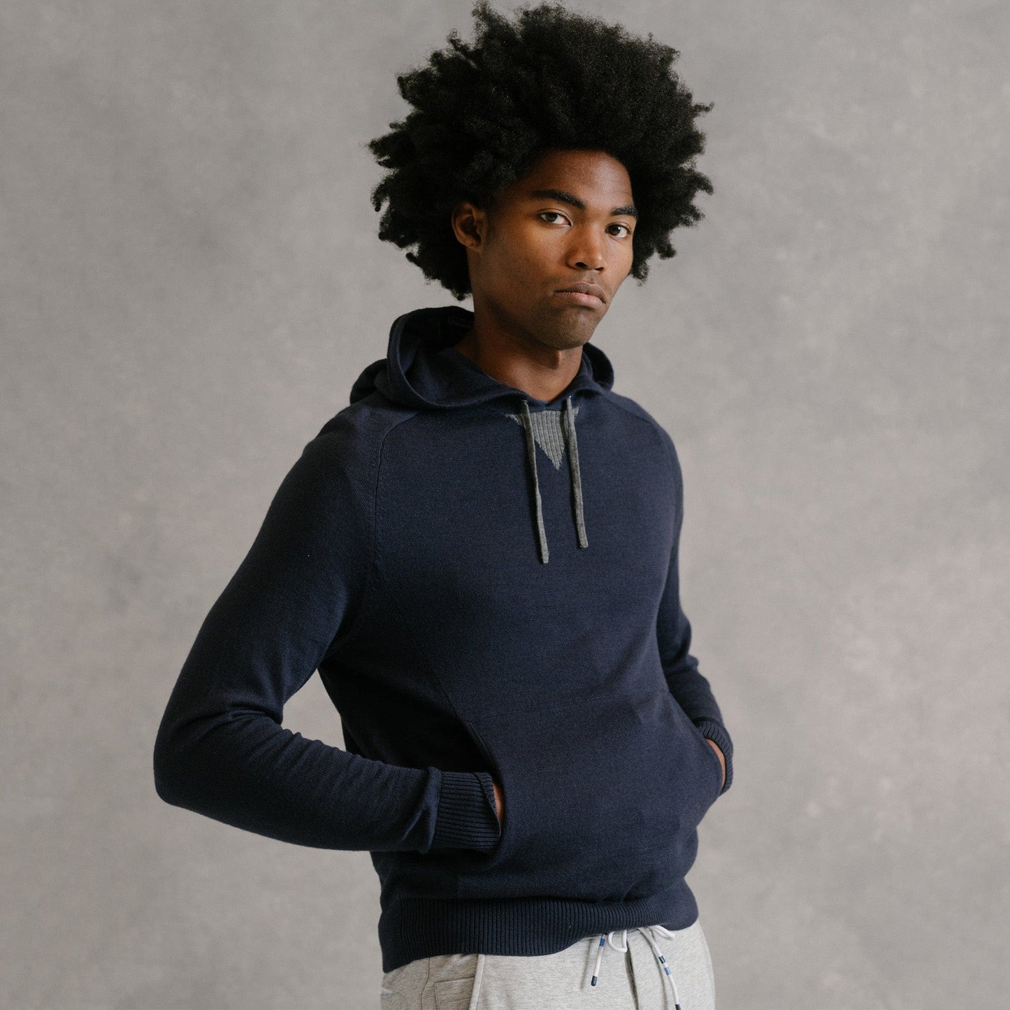 B.Draddy GREY HEATHER/NAUTI / SML FINN MERINO HOODIE SWEATER