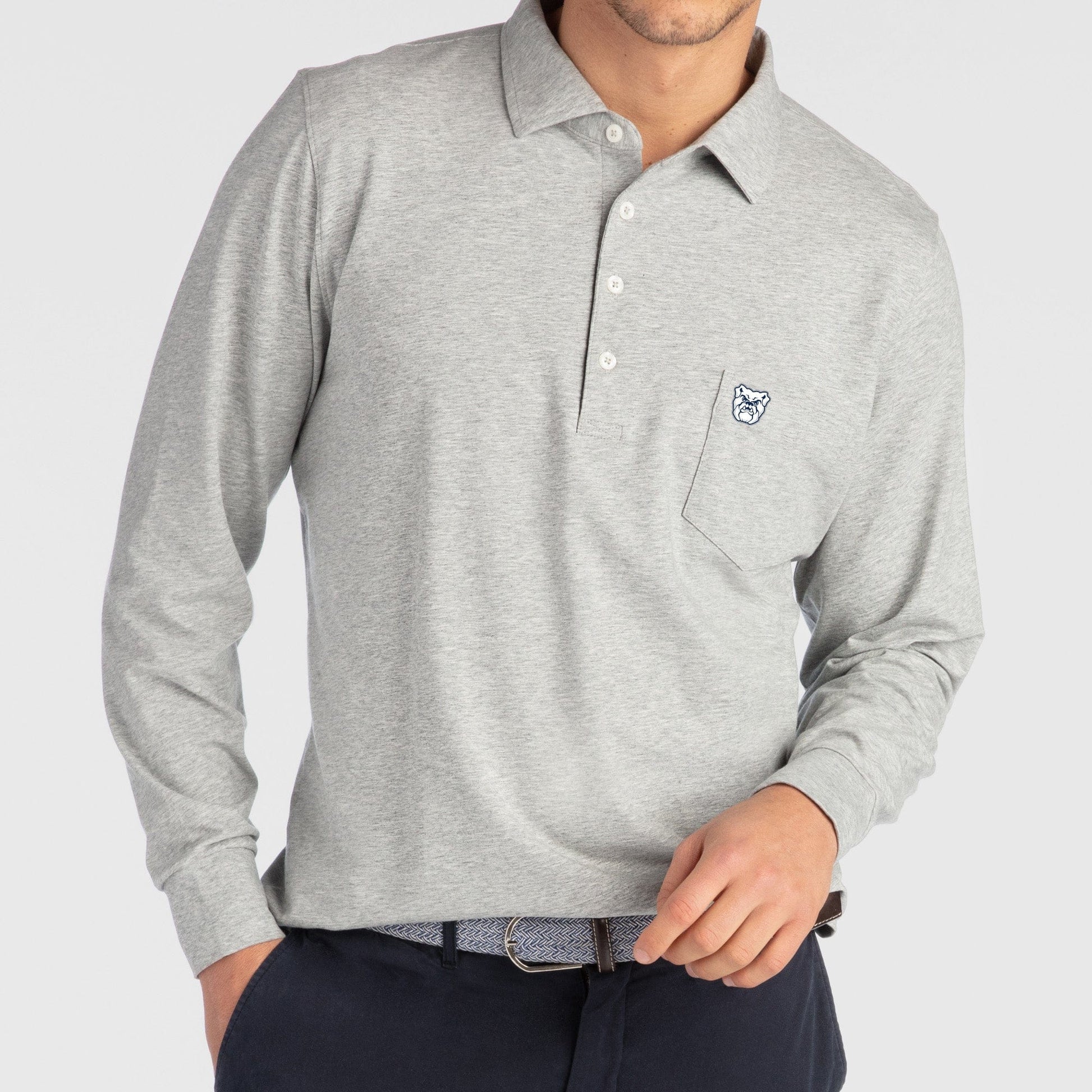 B.Draddy Clothing GREY HEATHER / SML BUTLER UNIVERSITY | JACK LONG-SLEEVE POLO | COLLEGIATE