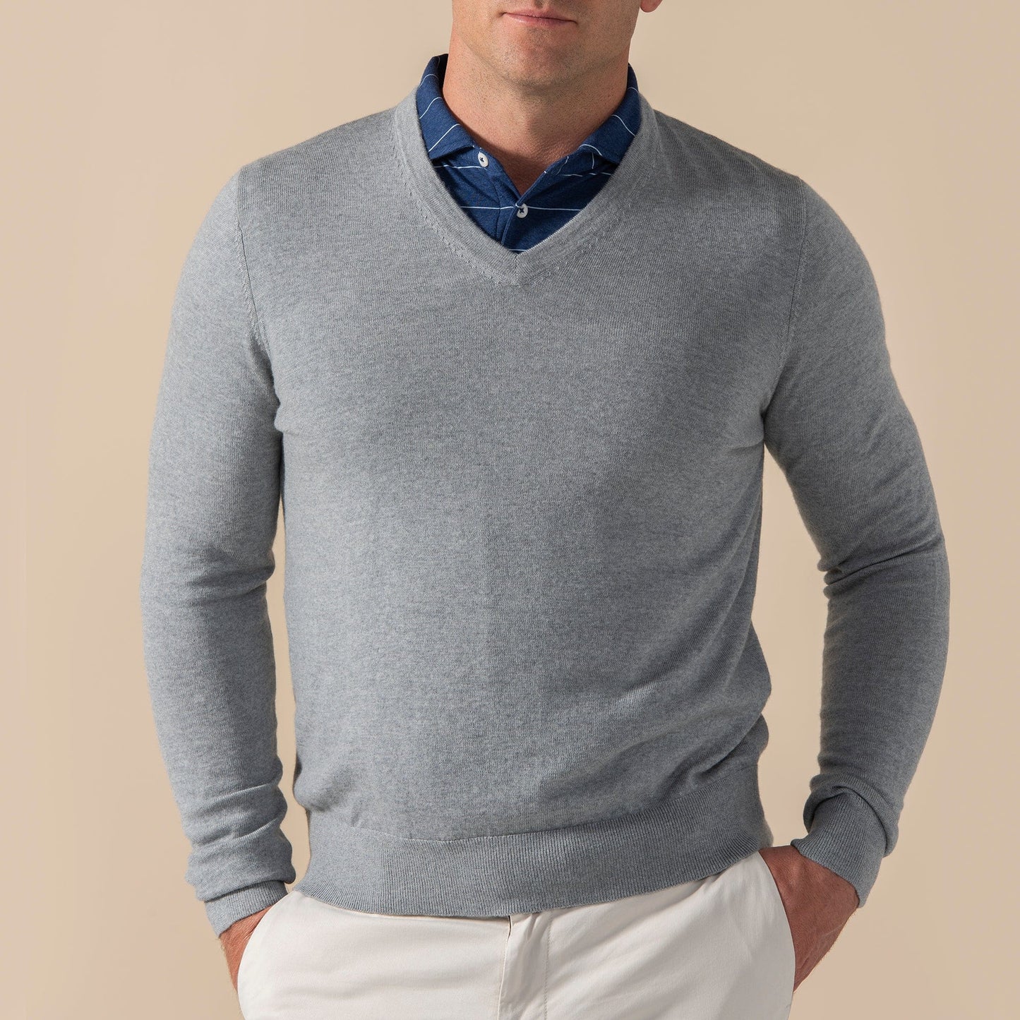 B.Draddy GREY HEATHER / SML O'SHANE MERINO V NECK